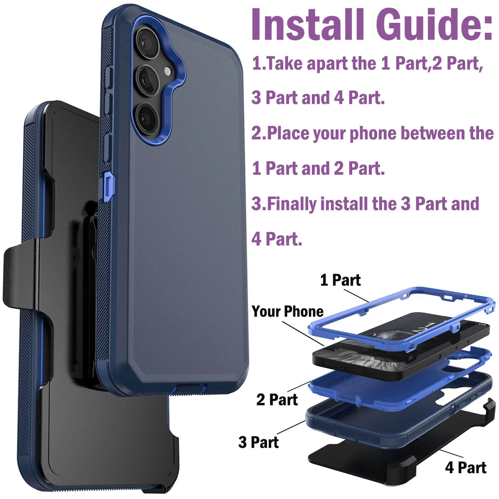 For Samsung Galaxy S24 S24 Plus S24 Ultra S24 FE 5G Shockproof Phone Case Slim Rugged Heavy Duty Protective Cover With Belt Clip