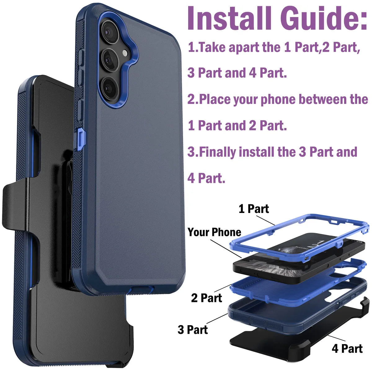 For Samsung Galaxy S24 S24 Plus S24 Ultra S24 FE 5G Shockproof Phone Case Slim Rugged Heavy Duty Protective Cover With Belt Clip