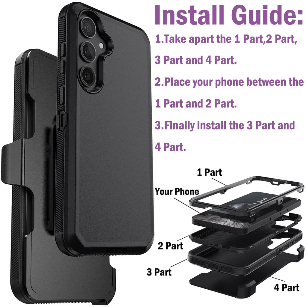 For Samsung Galaxy S24 S24 Plus S24 Ultra S24 FE 5G Shockproof Phone Case Slim Rugged Heavy Duty Protective Cover With Belt Clip
