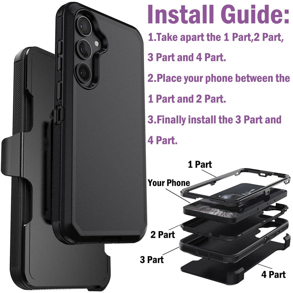 For Samsung Galaxy S24 S24 Plus S24 Ultra S24 FE 5G Shockproof Phone Case Slim Rugged Heavy Duty Protective Cover With Belt Clip