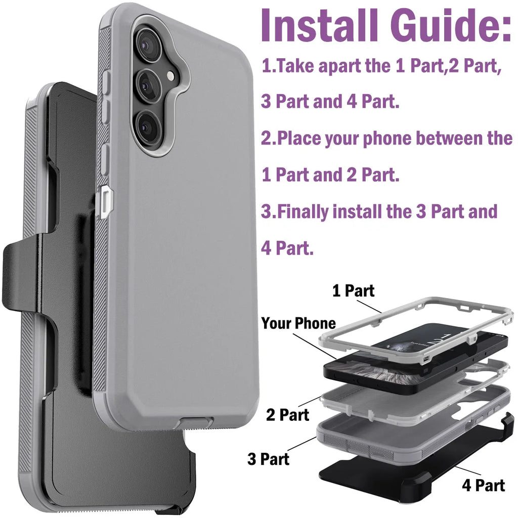 For Samsung Galaxy S24 S24 Plus S24 Ultra S24 FE 5G Shockproof Phone Case Slim Rugged Heavy Duty Protective Cover With Belt Clip