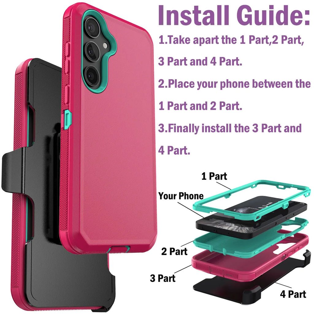 For Samsung Galaxy S24 S24 Plus S24 Ultra S24 FE 5G Shockproof Phone Case Slim Rugged Heavy Duty Protective Cover With Belt Clip