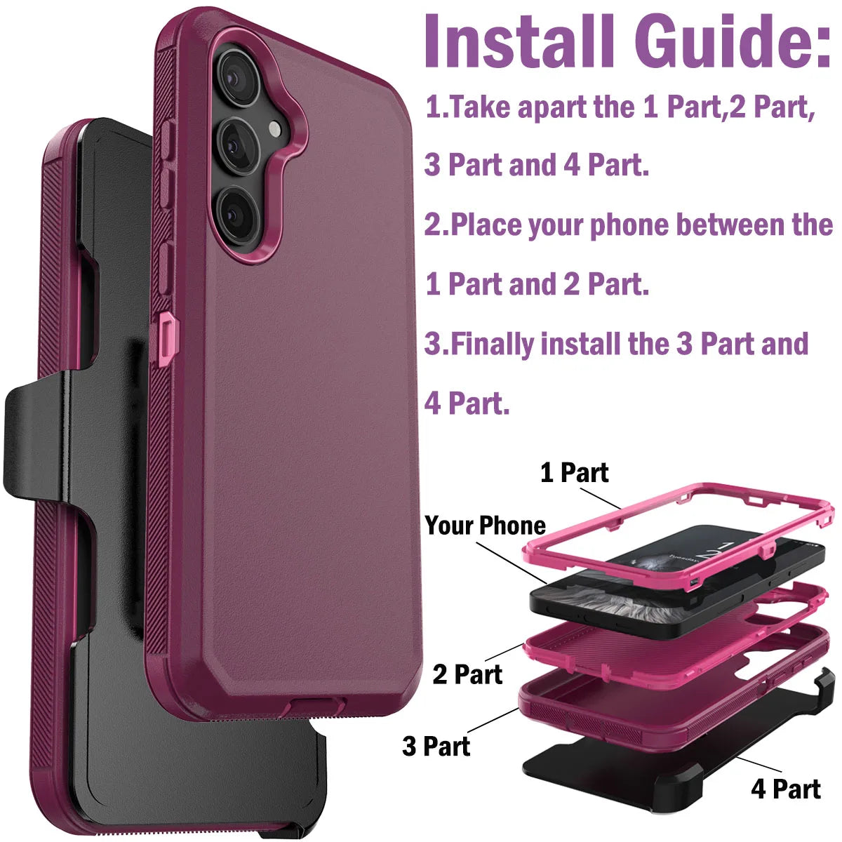 For Samsung Galaxy S24 S24 Plus S24 Ultra S24 FE 5G Shockproof Phone Case Slim Rugged Heavy Duty Protective Cover With Belt Clip