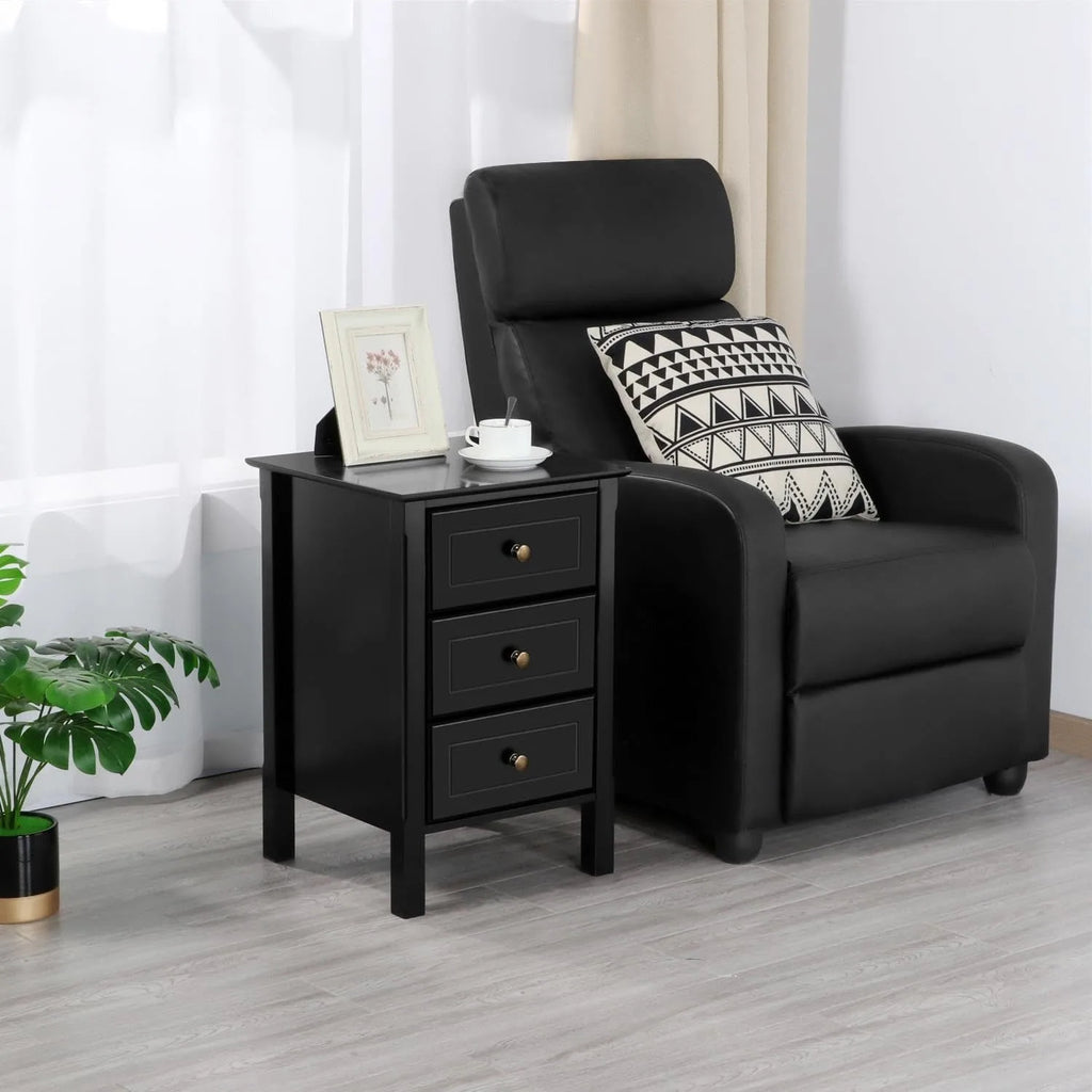 Wooden 3-drawer bedside table, bedside cabinet for bedroom, home office, small space, easy to assemble, black