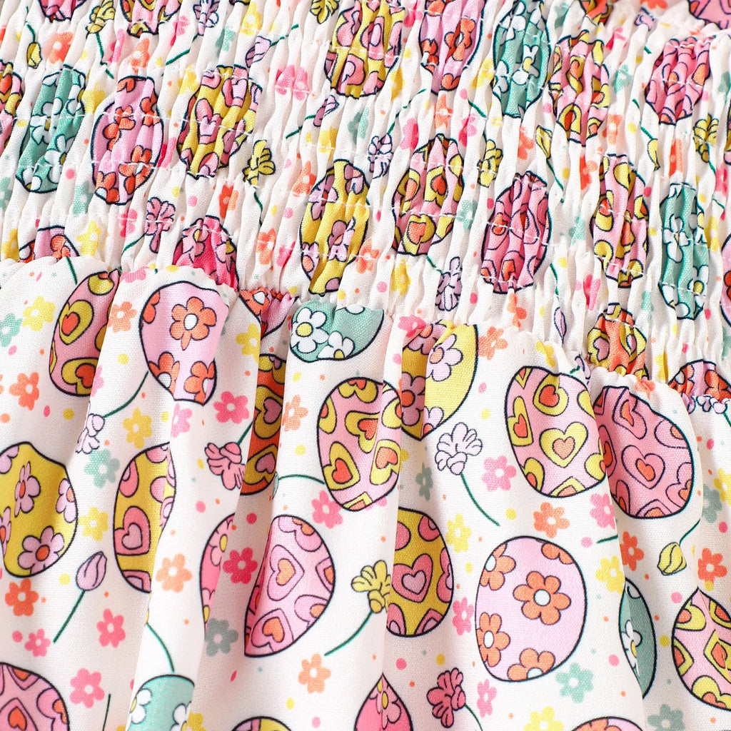 Infant Baby Girls Romper Floral Ruffle Sleeve Pleated Smocked Bubble 1Piece Ruched Jumpsuit Summer Bodysuit