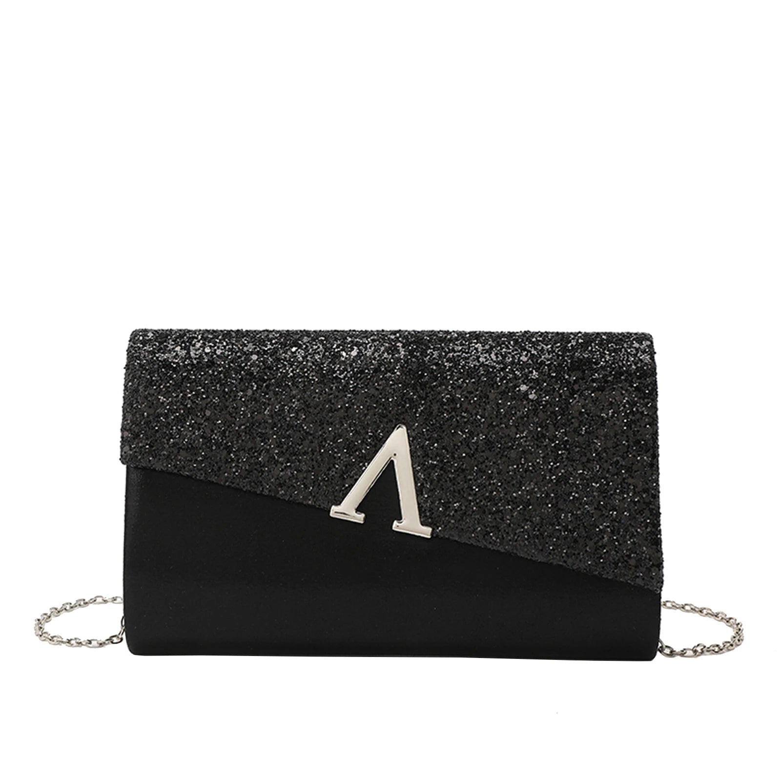 Evening Banquet Handbag Women Elegant Sparkly Flap Clutch Bag With Necklace, Earrings ,Bracelet 4Pcs Set Shoulder Wedding Purse