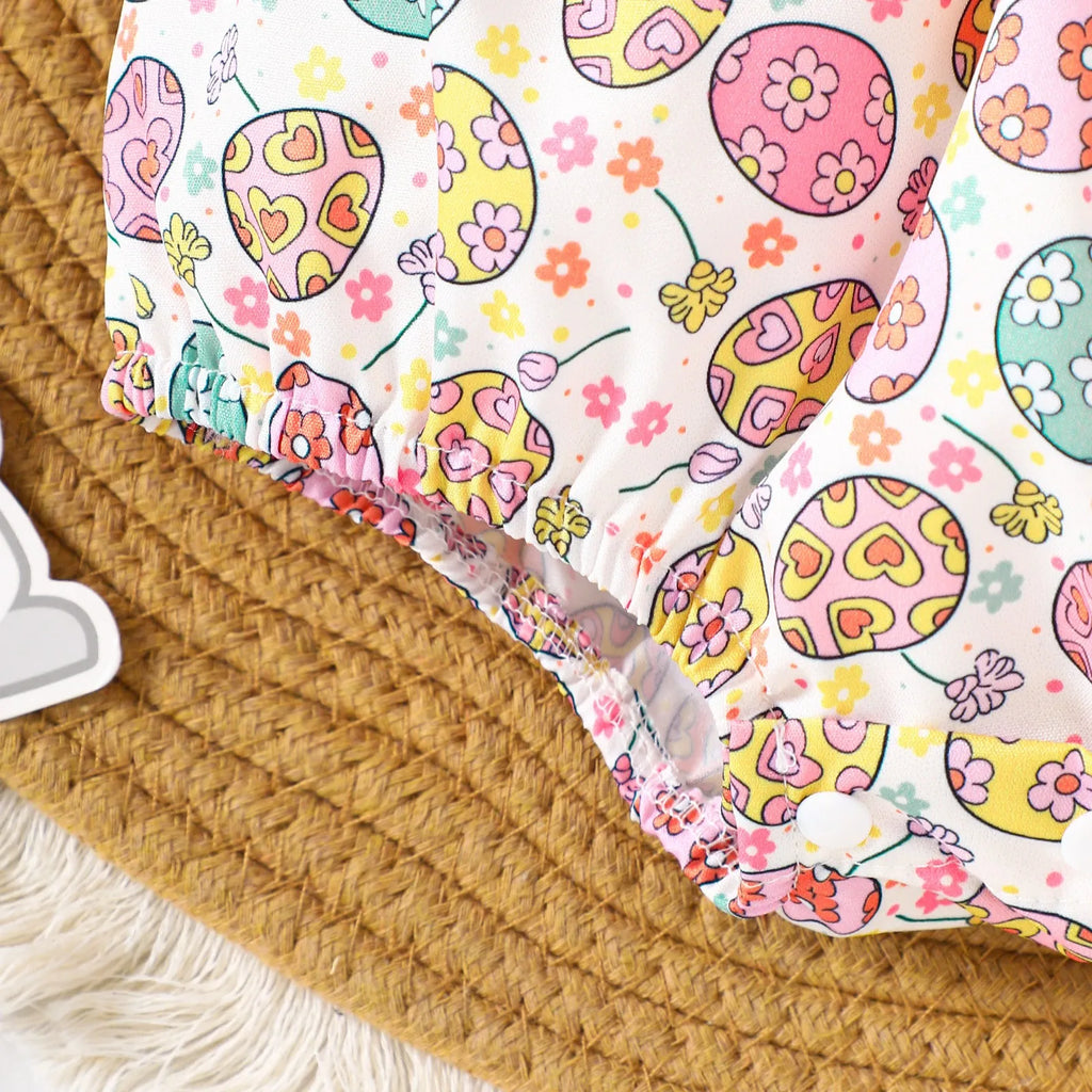 Infant Baby Girls Romper Floral Ruffle Sleeve Pleated Smocked Bubble 1Piece Ruched Jumpsuit Summer Bodysuit