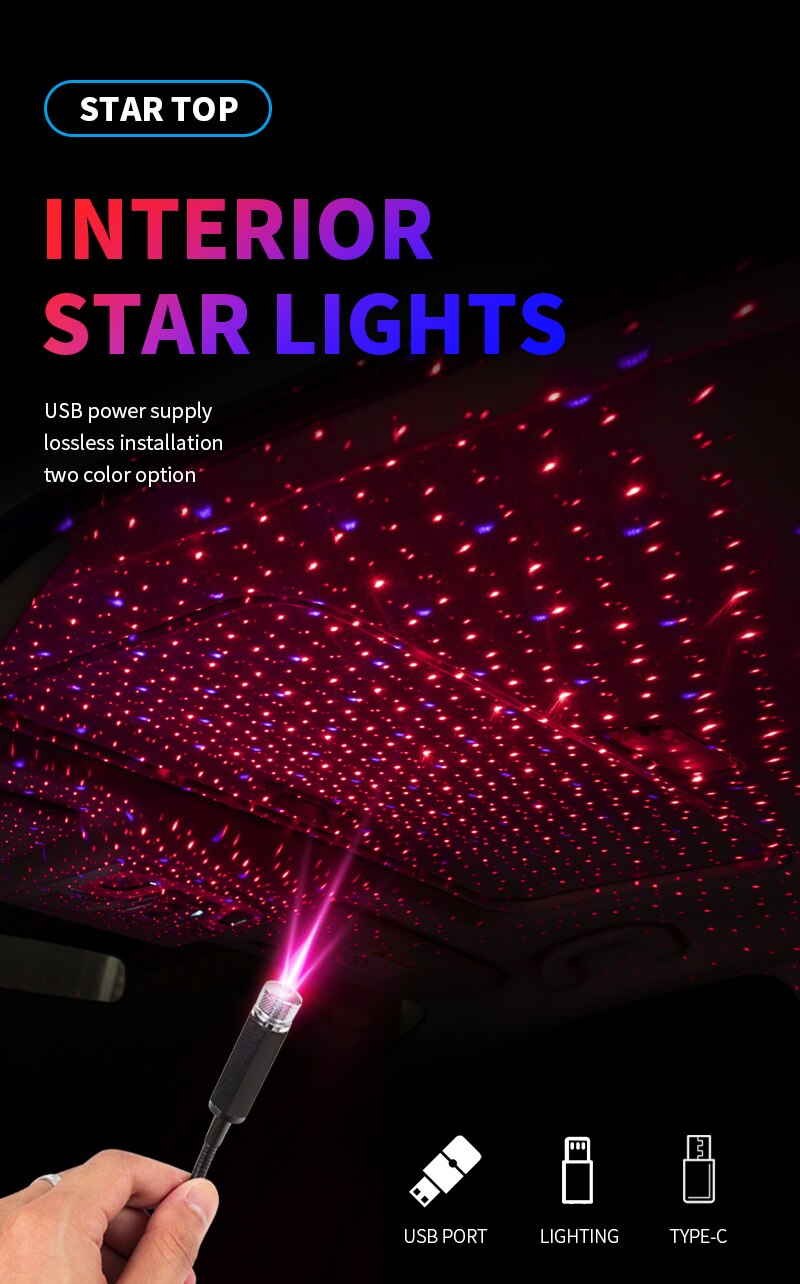 LED Starry Sky Lamp Car Laser Star Roof Light 5V USB Powered Galaxy Star Atmosphere Light Projector Lamp For Room Ceiling Decor