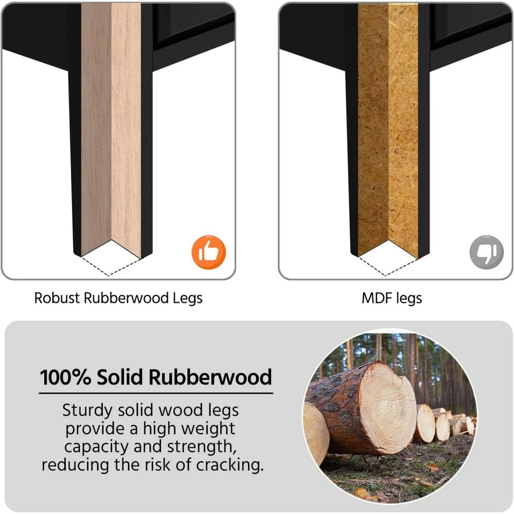 Wooden 3-drawer bedside table, bedside cabinet for bedroom, home office, small space, easy to assemble, black