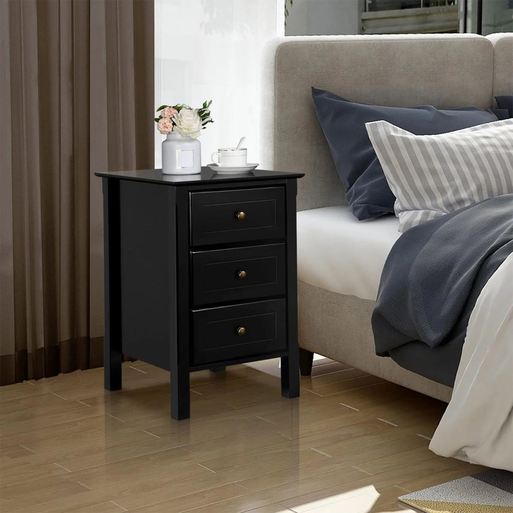 Wooden 3-drawer bedside table, bedside cabinet for bedroom, home office, small space, easy to assemble, black