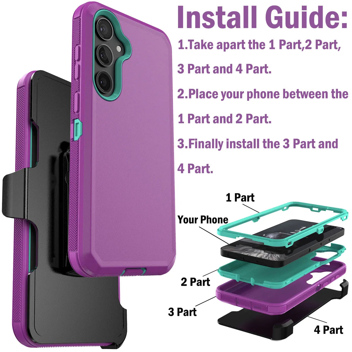 For Samsung Galaxy S24 S24 Plus S24 Ultra S24 FE 5G Shockproof Phone Case Slim Rugged Heavy Duty Protective Cover With Belt Clip